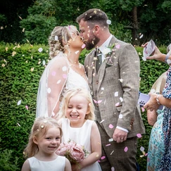 confetti kiss at North Yorkshire wedding