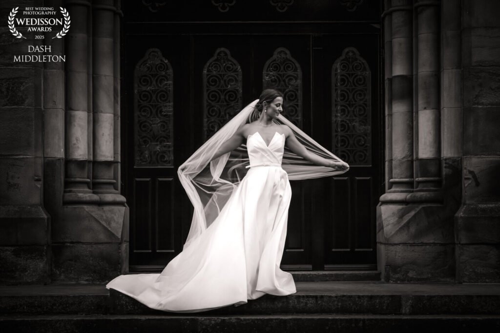 Timeless black and white bridal portrait by Durham wedding photographer, Dash